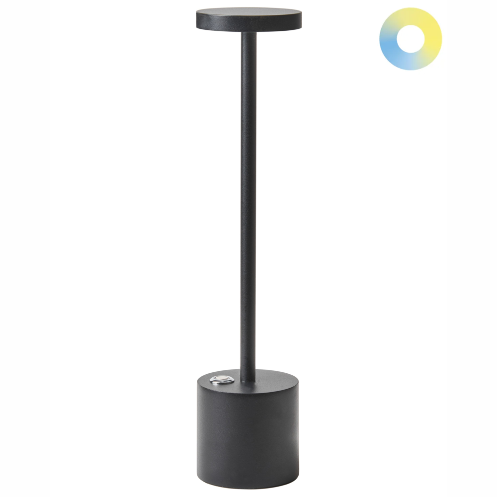 Lampada da tavolo in alluminio nero senza fili per interni e per esterni stile moderno