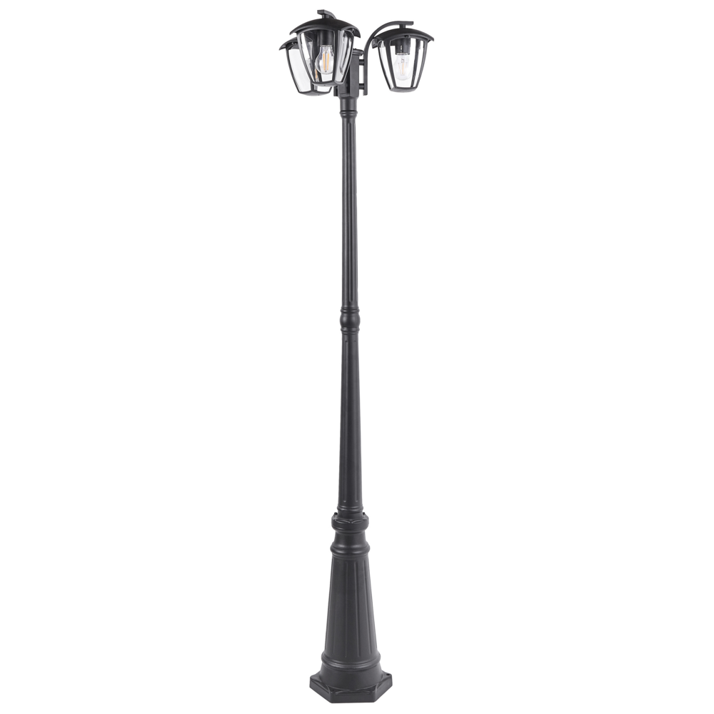 Lampione a 3 luci Lampada da sentiero nera Paralume sintetico in alluminio Illuminazione esterna da giardino Design moderno