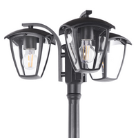Lampione a 3 luci Lampada da sentiero nera Paralume sintetico in alluminio Illuminazione esterna da giardino Design moderno