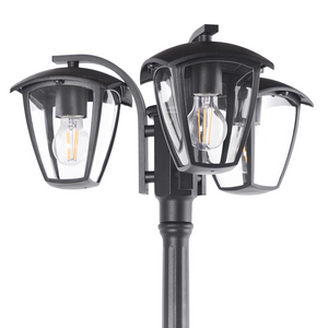 Lampione a 3 luci Lampada da sentiero nera Paralume sintetico in alluminio Illuminazione esterna da giardino Design moderno