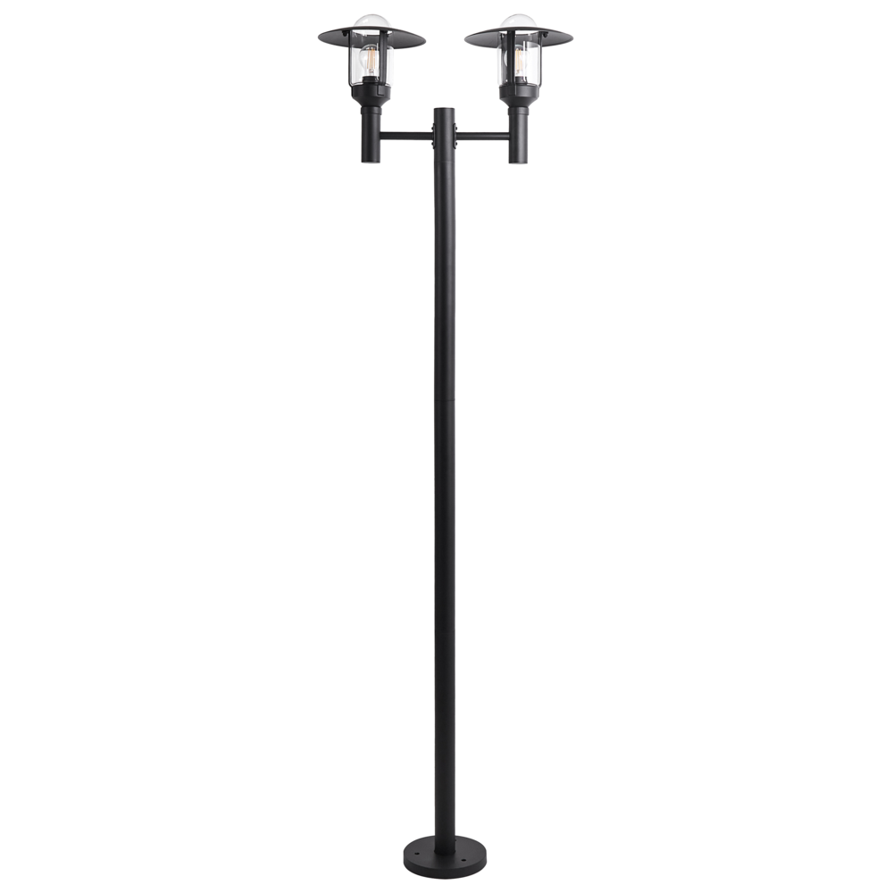 Lampione a 2 luci Lampada da sentiero nera Paralume in vetro di alluminio Illuminazione da giardino esterna Design moderno