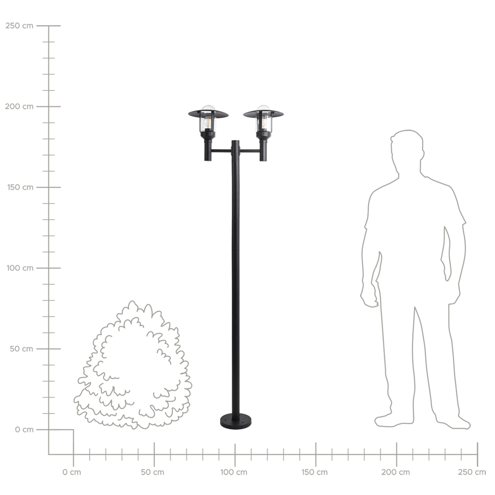 Lampione a 2 luci Lampada da sentiero nera Paralume in vetro di alluminio Illuminazione da giardino esterna Design moderno