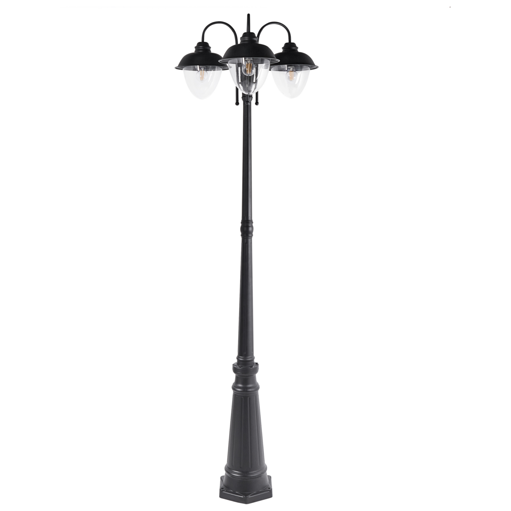 Lampione a 3 luci Lampada da sentiero nera Paralume sintetico in alluminio Illuminazione esterna da giardino Design moderno