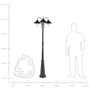 Lampione a 3 luci Lampada da sentiero nera Paralume sintetico in alluminio Illuminazione esterna da giardino Design moderno