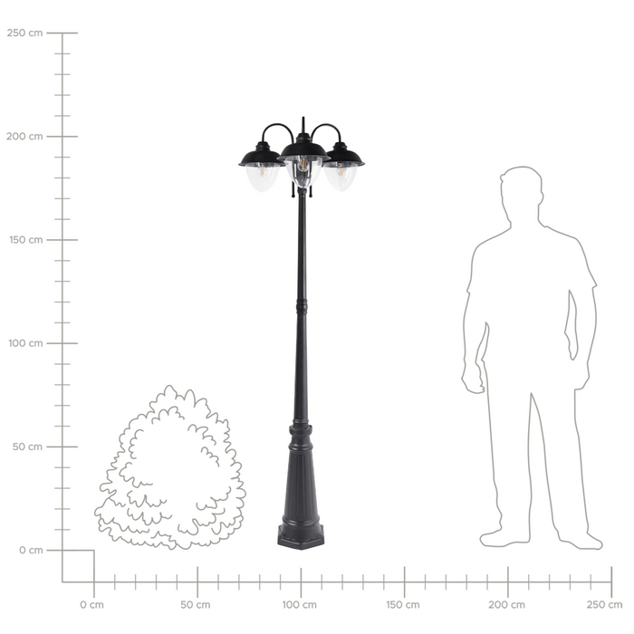 Lampione a 3 luci Lampada da sentiero nera Paralume sintetico in alluminio Illuminazione esterna da giardino Design moderno