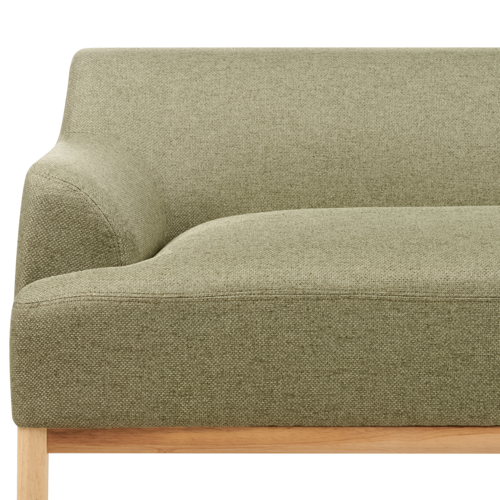 Divano a 3 posti in tessuto verde con gambe in legno stile elegante soggiorno