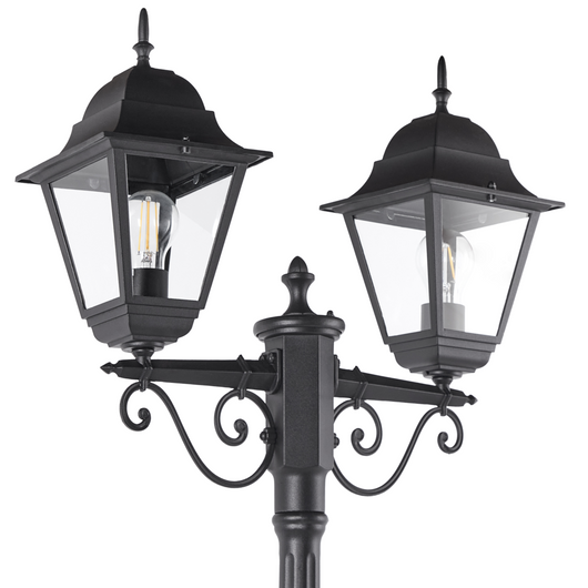 2 Lampione nero Lampada da sentiero in alluminio con paralume in vetro Illuminazione esterna da giardino Design vintage