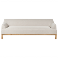 Divano a 3 posti in tessuto tortora chiaro con gambe in legno stile elegante soggiorno