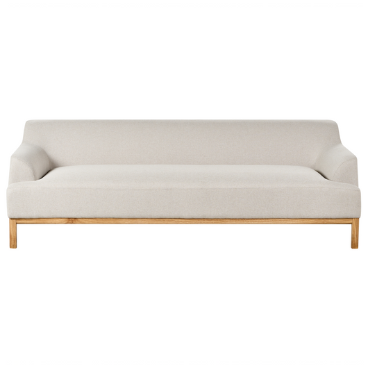 Divano a 3 posti in tessuto tortora chiaro con gambe in legno stile elegante soggiorno