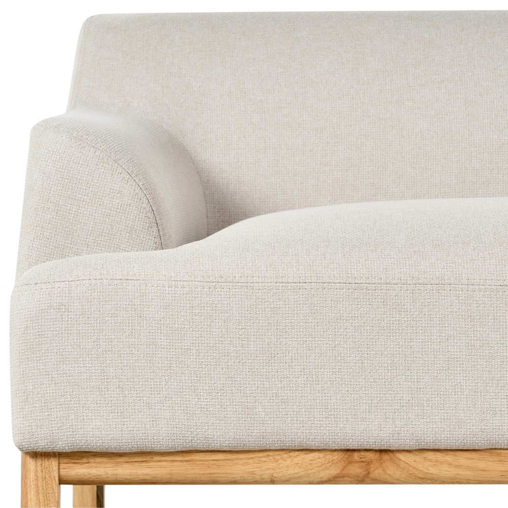 Divano a 3 posti in tessuto tortora chiaro con gambe in legno stile elegante soggiorno