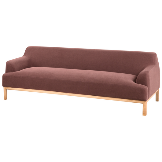 Divano a 3 posti in tessuto bourdeaux con gambe in legno stile elegante soggiorno