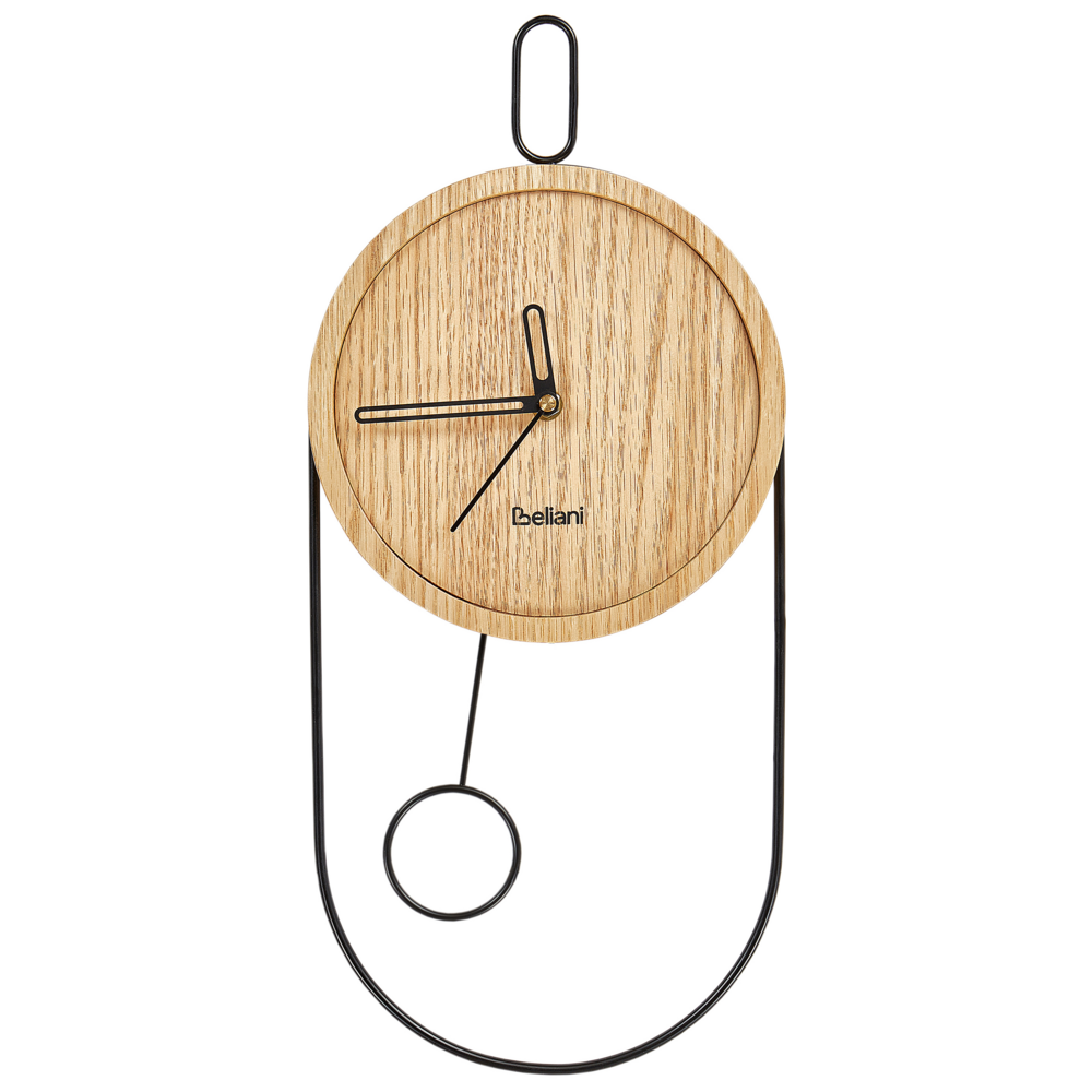 Orologio da parete in legno chiaro MDF metallo 20 x 45 cm Design senza numeri Pendolo Decorazione per il soggiorno