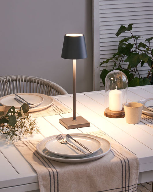 Lampada da tavolo in alluminio grigio scuro per interni e per esterni moderna con interruttore a sfioramento Cavo USB di ricarica senza fili