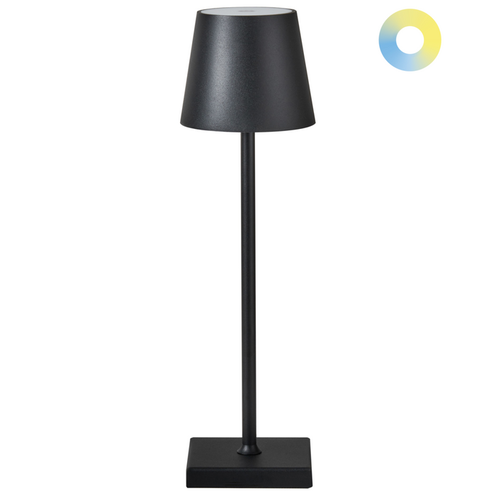 Lampada da tavolo in alluminio nero per interni e per esterni moderna con interruttore a sfioramento Cavo USB di ricarica senza fili