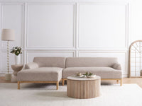 Divano angolare a destra Tessuto poliestere marrone chiaro Gambe di legno Soggiorno elegante