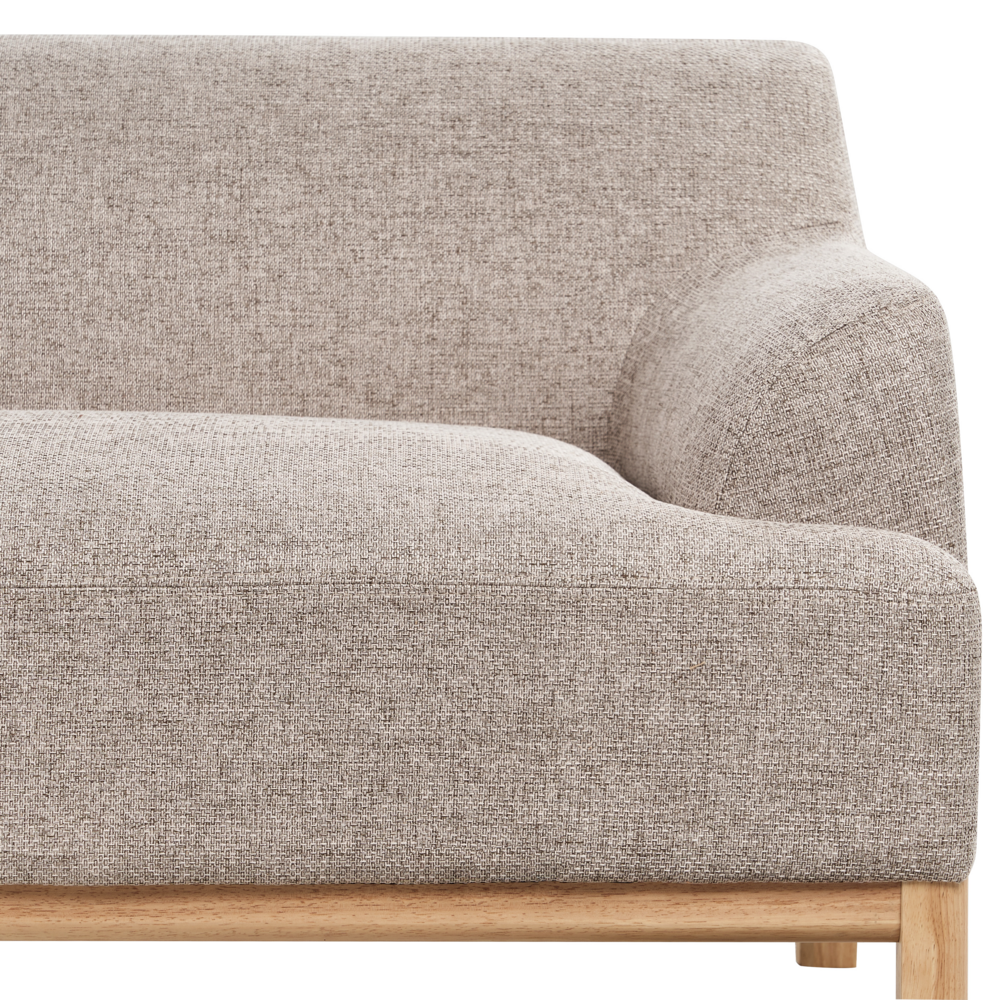 Divano angolare a destra Tessuto poliestere marrone chiaro Gambe di legno Soggiorno elegante