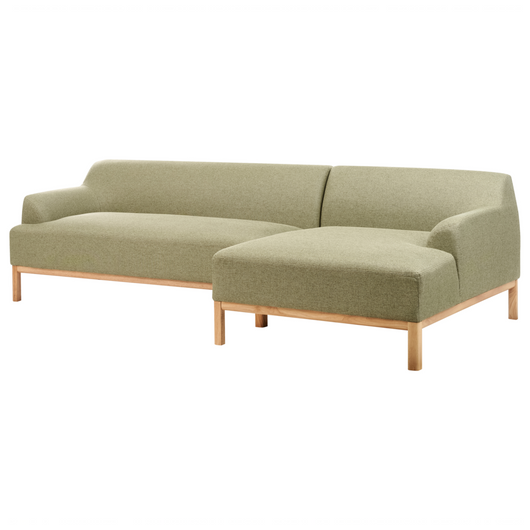 Divano angolare 3 posti in tessuto verde lato sinistro Tessuto poliestere Gambe di legno Soggiorno
