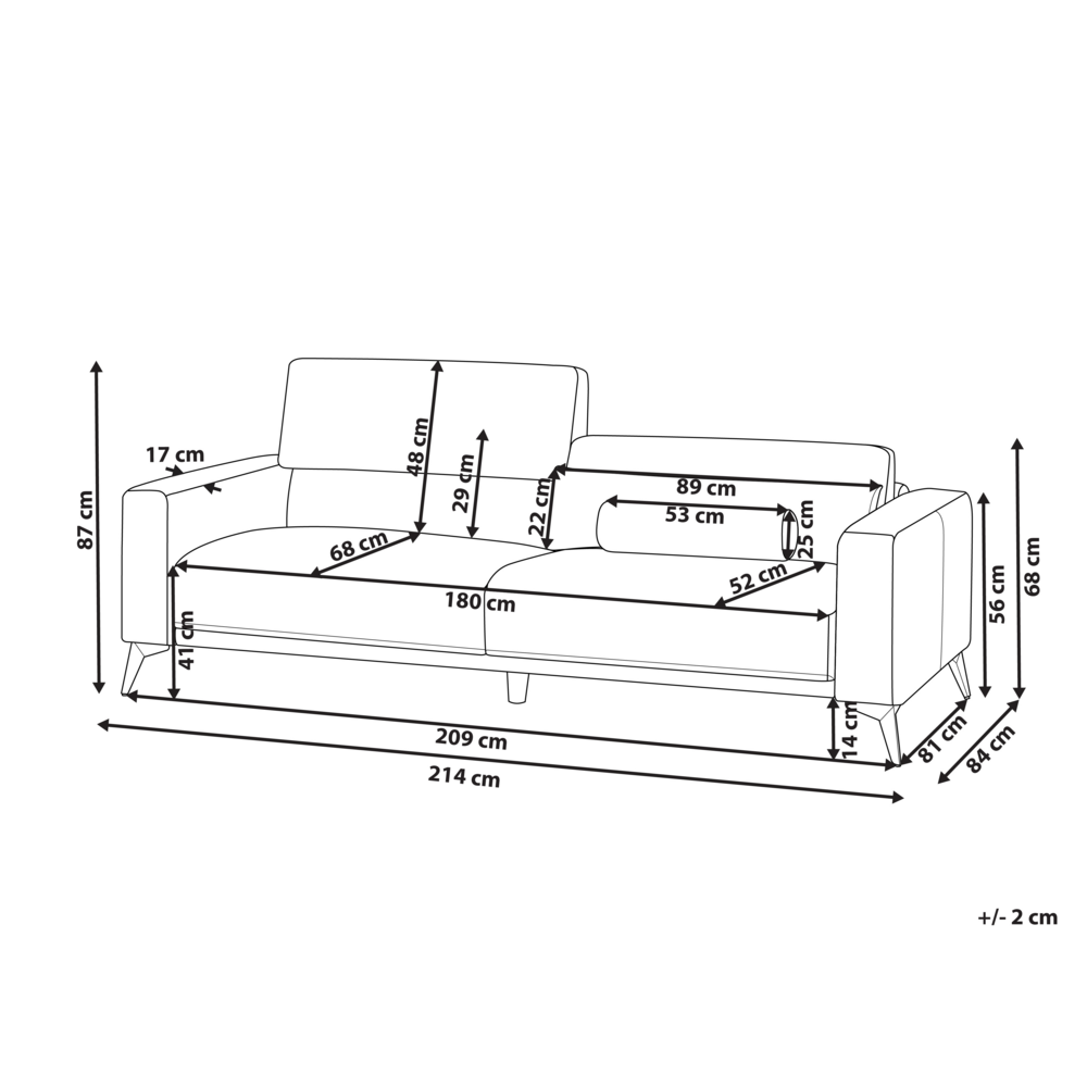 Divano a 3 posti Tessuto blu Poliestere Altezza schienale regolabile Moderno