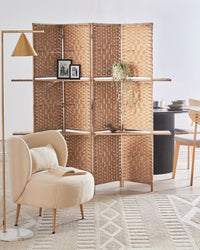 Divisorio a 4 pannelli per ambienti in legno di pioppo chiaro Pareti con trame in stile Boho