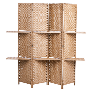 Divisorio a 4 pannelli per ambienti in legno di pioppo chiaro Pareti con trame in stile Boho