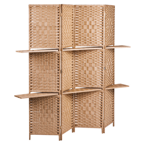 Divisorio a 4 pannelli per ambienti in legno di pioppo chiaro Pareti con trame in stile Boho