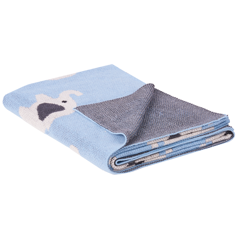 Coperta per bambini in cotone blu 130 x 180 cm per il letto Accogliente motivo elefante Camera da letto Camera dei bambini Design moderno