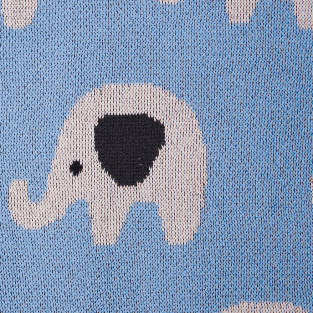 Coperta per bambini in cotone blu 130 x 180 cm per il letto Accogliente motivo elefante Camera da letto Camera dei bambini Design moderno