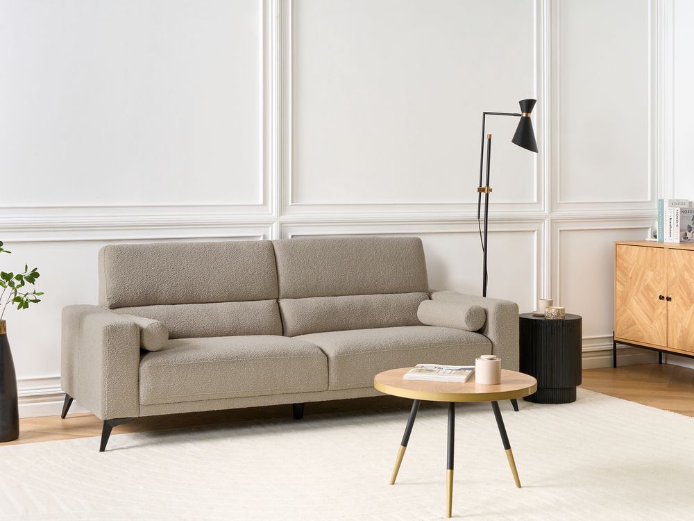 Divano a 3 posti Tessuto bouclè tortora Poliestere Altezza schienale regolabile Moderno