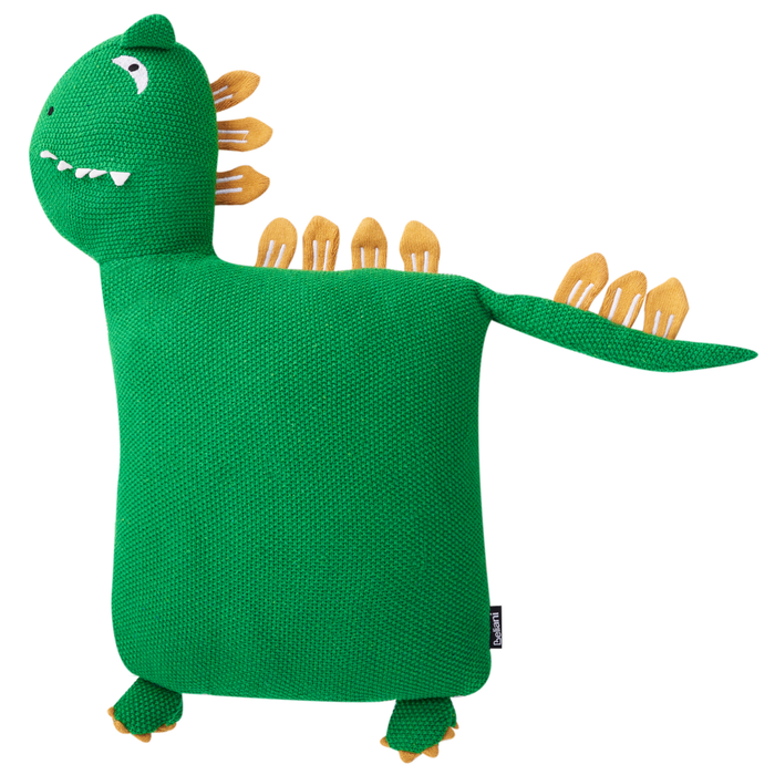 Set di 2 cuscini per bambini in tessuto di cotone verde a forma di dinosauro con imbottitura morbida e giocattolo per bambini