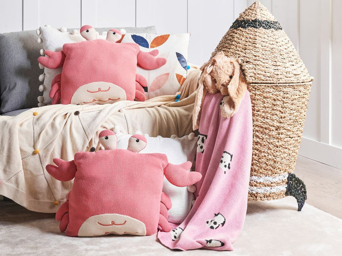 Set di 2 cuscini per bambini Rosa in tessuto di cotone a forma di granchio con imbottitura Morbido giocattolo per bambini