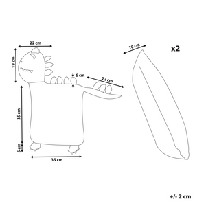 Set di 2 cuscini per bambini in tessuto di cotone verde a forma di dinosauro con imbottitura morbida e giocattolo per bambini