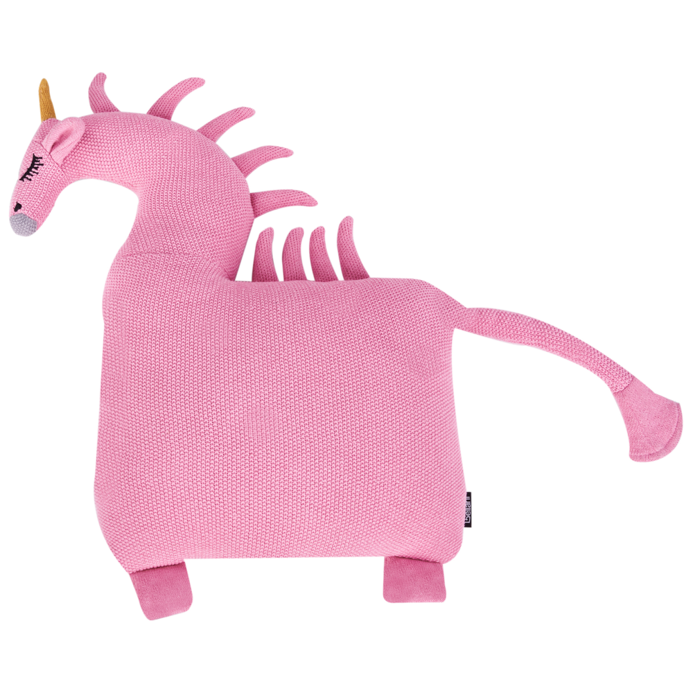 Set di 2 cuscini per bambini in tessuto di cotone rosa a forma di unicorno con imbottitura morbida e giocattolo per bambini