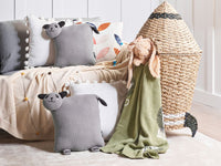 Set di 2 cuscini per bambini in tessuto di cotone grigio a forma di panda, con imbottitura morbida e giocattolo per bambini