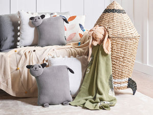 Set di 2 cuscini per bambini in tessuto di cotone grigio a forma di panda, con imbottitura morbida e giocattolo per bambini