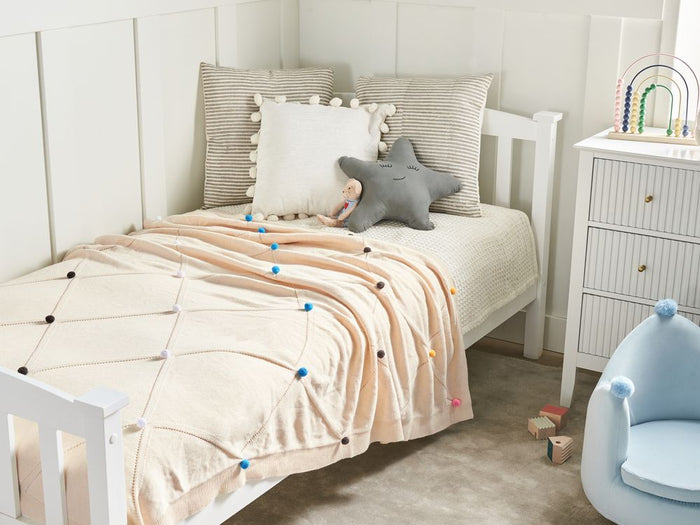 Coperta per Bambini Beige in Cotone 130 x 180 cm, Plaid Accogliente con Motivo a Pois Multicolore, Design Moderno per Camera da Letto.