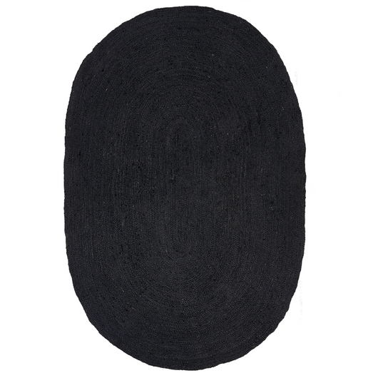 Tappeto Nero Juta 160 x 230 cm Intrecciato Ovale Riscaldamento a Pavimento Adatto Soggiorno Naturale Camera da Letto