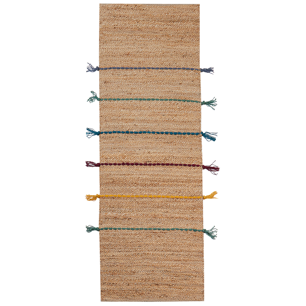 Tappeto Runner Beige Juta 70 x 200 cm Fili colorati intrecciati a mano Boho per camera dei bambini corridoio camera da letto