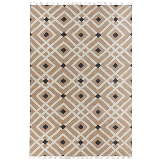 Tappeto di iuta intrecciata in cotone naturale beige con nappe a motivo geometrico 200 x 300 cm stile boho moderno