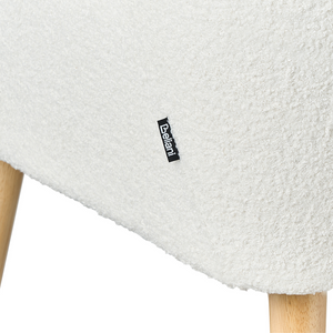 Divano da cucina Tappezzeria in poliestere bouclé bianco a 2 posti Wingback con gambe in legno chiaro