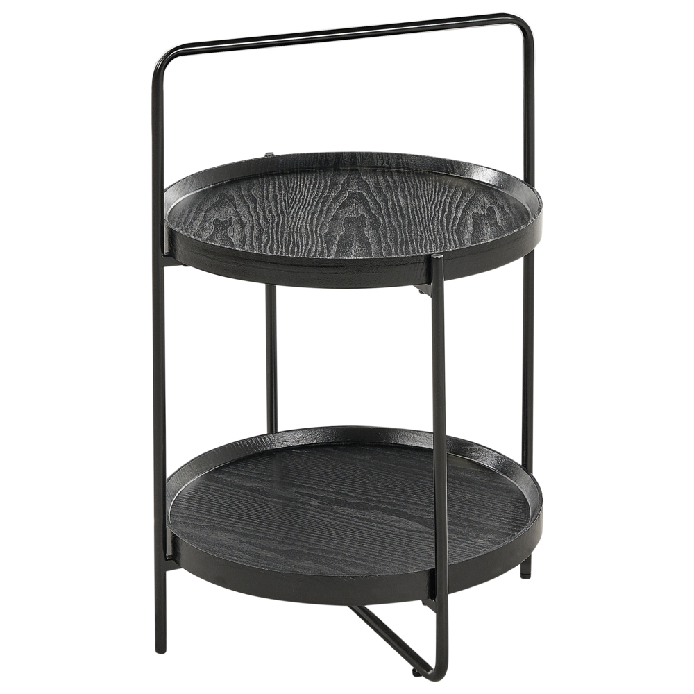 Tavolino con struttura in metallo e ripiano a 2 livelli in MDF rotondo nero stile moderno