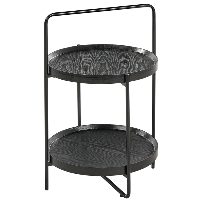 Tavolino con struttura in metallo e ripiano a 2 livelli in MDF rotondo nero stile moderno