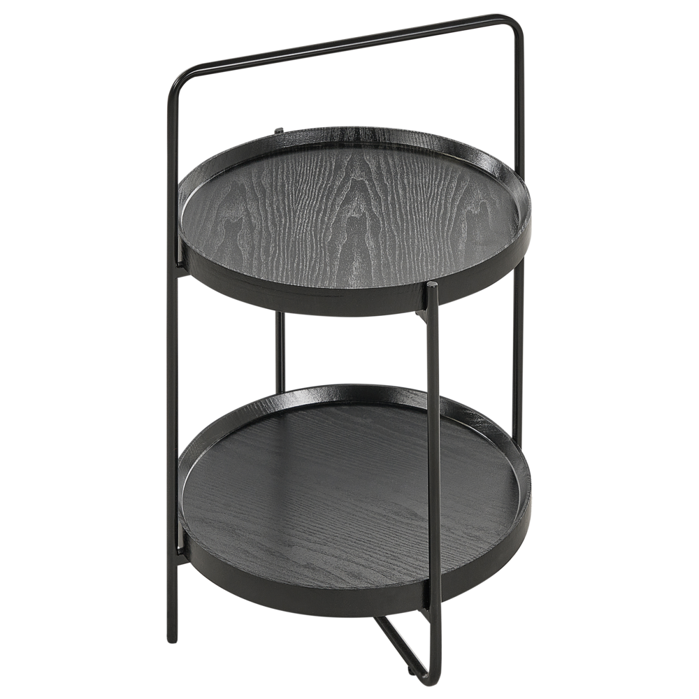 Tavolino con struttura in metallo e ripiano a 2 livelli in MDF rotondo nero stile moderno