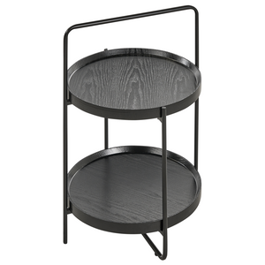 Tavolino con struttura in metallo e ripiano a 2 livelli in MDF rotondo nero stile moderno