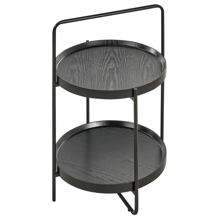 Tavolino con struttura in metallo e ripiano a 2 livelli in MDF rotondo nero stile moderno