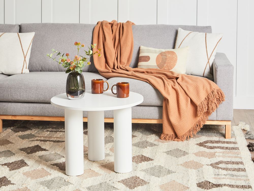 Tavolino da caffè bianco Legno ingegnerizzato Retrò Rotondo Soggiorno Legno impiallacciato