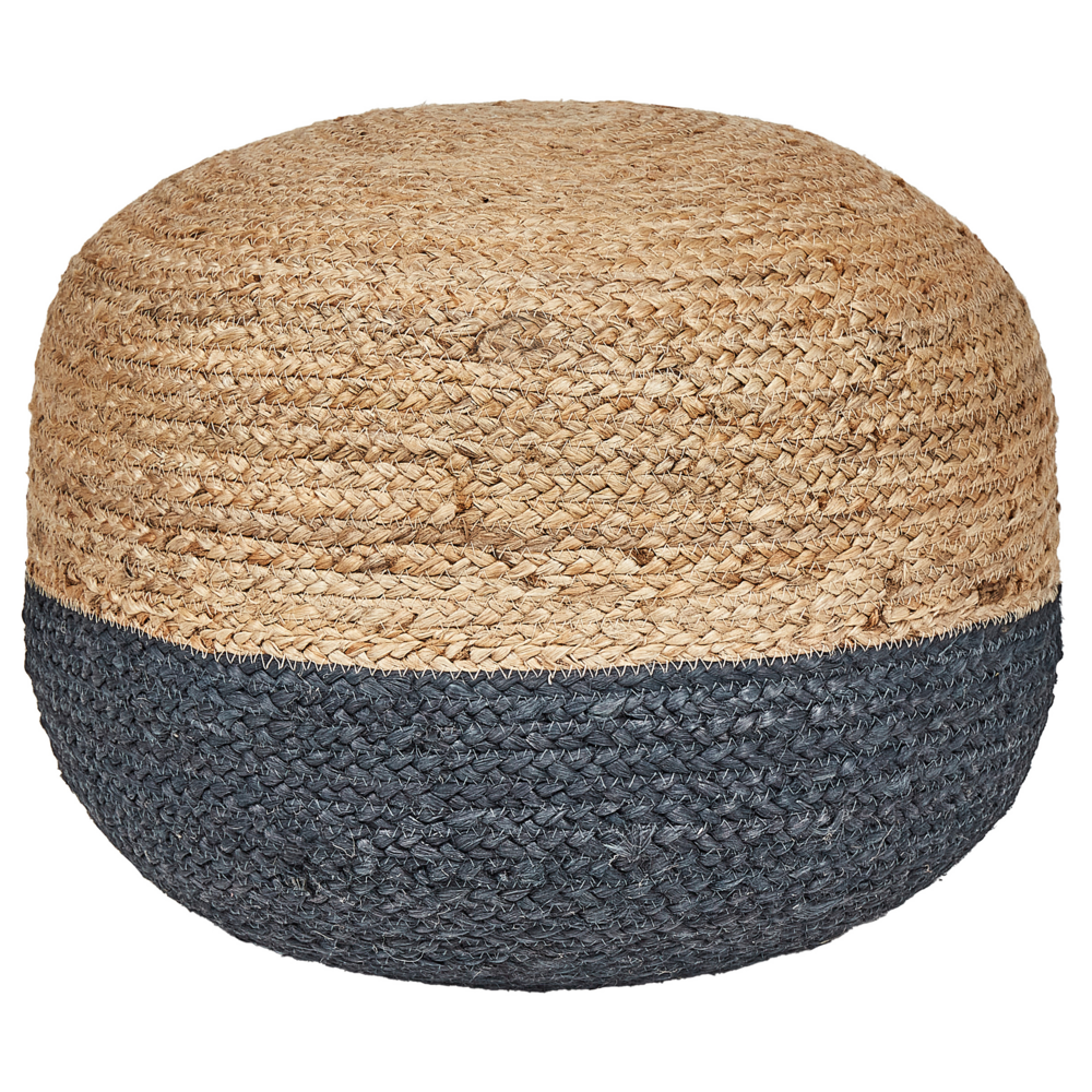 Pouf blu navy in iuta EPS con perline 50 x 50 x 40 cm Ottomano rotondo in stile Boho Accessorio per la casa