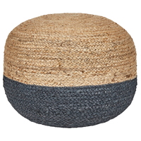 Pouf blu navy in iuta EPS con perline 50 x 50 x 40 cm Ottomano rotondo in stile Boho Accessorio per la casa