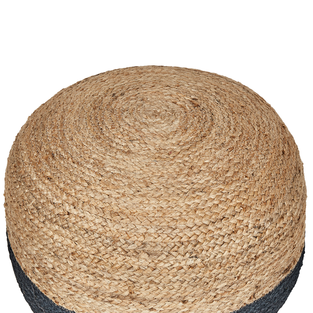 Pouf blu navy in iuta EPS con perline 50 x 50 x 40 cm Ottomano rotondo in stile Boho Accessorio per la casa
