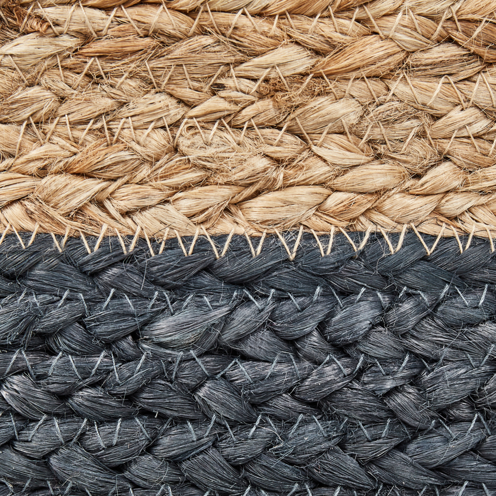 Pouf blu navy in iuta EPS con perline 50 x 50 x 40 cm Ottomano rotondo in stile Boho Accessorio per la casa