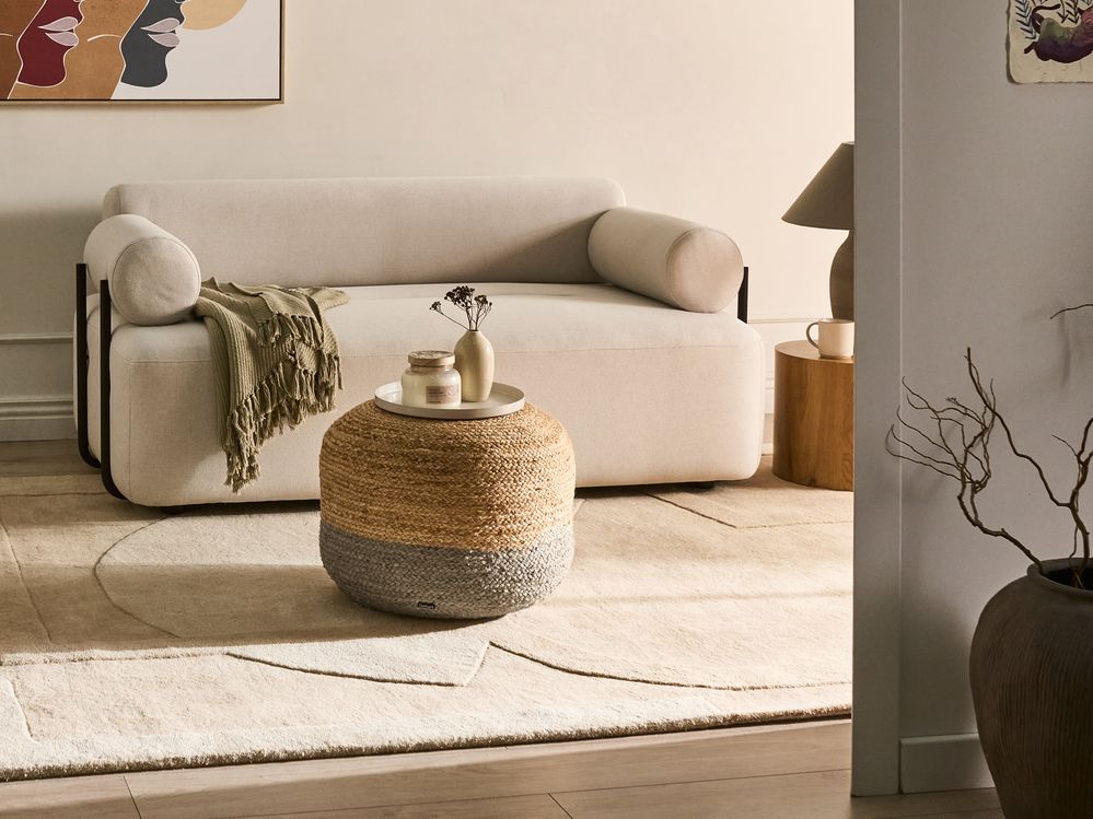 Pouf Tortora Juta EPS Perline Riempimento 50 x 50 x 40 cm Ottomana rotonda Stile Boho Accessorio per la casa